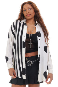Vintage 90's Polka Dot & Stripe Button Up - OSFM