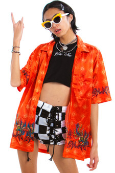 Vintage Y2K Dragon Tattoo Button-Up