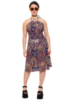 Vintage 70's Paisley Explosion Halter Dress