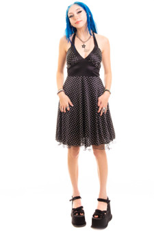 Vintage Y2K Black Silk Polka Dot Halter Dress