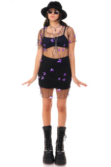 Vintage 90's Purple Butterly Mesh Mini Dress