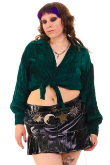 Vintage 90's Emerald Velvet Cropped Button-up Blouse
