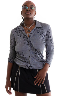 Vintage 90's Stretchy Silver Floral Button Top