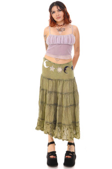 Vintage 90's Sage Fairy Tiered Embroidered Skirt