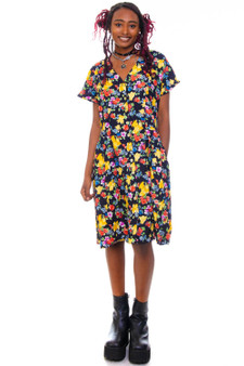 Vintage 90's Black Floral Babydoll Dress