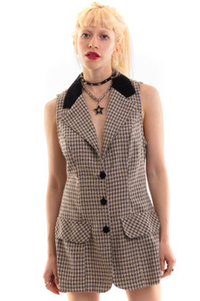 Vintage 90's Plaid Velvet Collar Button Mini Dress
