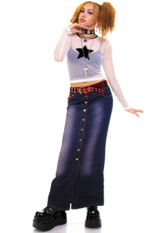 Vintage Y2K Hot Kiss Button Up Denim Maxi Skirt