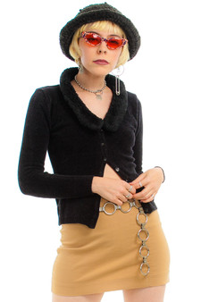 Vintage 90's Chenille Cozy Fuzzy Collar Cardigan