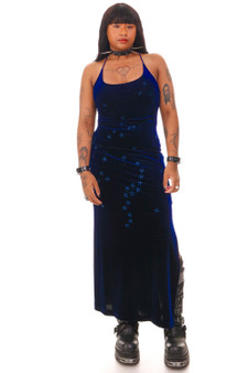 Vintage 90's Blue Velvet Glitter Flower Maxi Dress