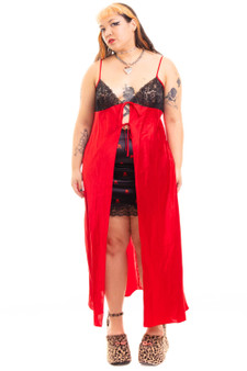 Vintage 90's Fredericks Red & Black Lace Silk Tie Dress