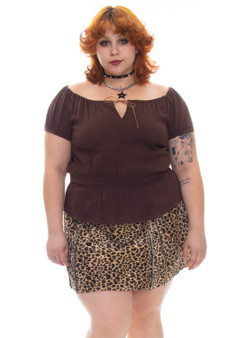 Vintage 90's Romantic Brown Off-The-Shoulder Top