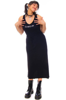 Vintage Y2K Rhinestone BEBE Black Dress