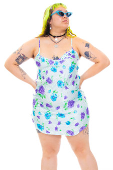 Vintage 90's Blue Floral Silk Slip Mini Dress
