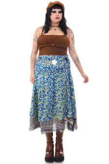 Vintage 90's Romantic Mix Floral Blue Maxi Skirt