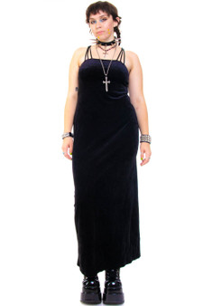 Vintage 90's Black Widow Strappy Velvet Maxi Dress