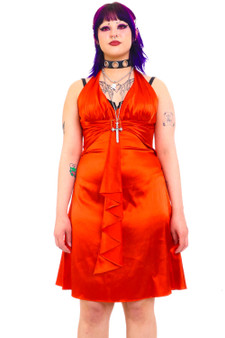 Vintage Y2K Party Orange Halter Rhinestone Dress