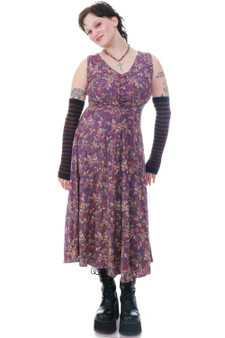 Vintage Y2K Floral Lace Up Midi Dress