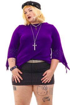 Vintage 90's Bright Purple Rhinestone Flare Top