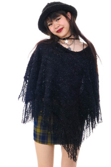 Vintage Y2K Sparkly Black Poncho