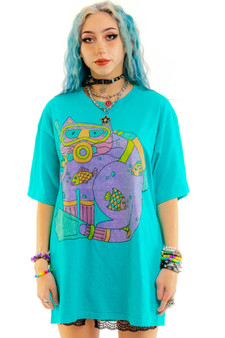 Vintage 90's Snorkeling Kitty Glitter T-shirt