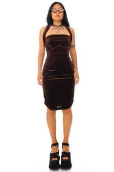 Vintage 90's Hugo Buscati Brown Halter Midi Dress