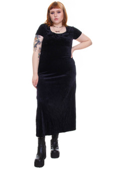 Vintage 90's Gothic Black Velvet Maxi Dress