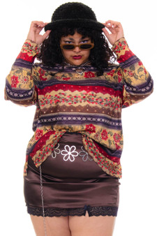 Vintage 90's Stripe Pattern Floral Long-Sleeve