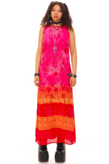 Vintage 90's Sunset Floral Beaded Tank Dress