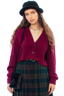Vintage 80's Burgundy Cropped Cardigan