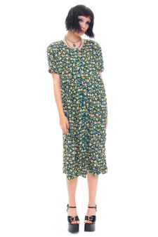 Vintage 90's Green Floral Babydoll Maxi Dress