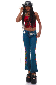 Vintage Y2K Bubblegum Embroidered Flares Denim Flares