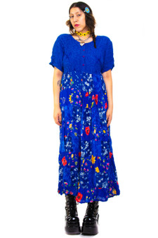 Vintage 90's Blue Patchwork Floral Dress