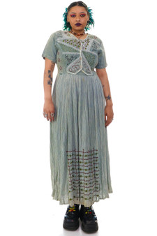 Vintage 90's Faded Grey Embroidered Fairy Maxi Dress