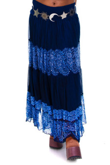 Vintage Y2K Blue Floral Tiered Sequin Maxi Skirt