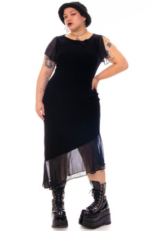 Vintage 90's Velvet Witch Sheer Flutter Maxi Dress