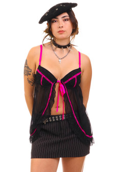 Vintage Y2K Black And Pink Bustier Lingerie Top
