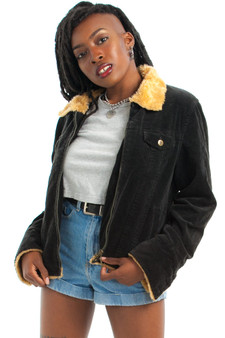 Vintage 90's Fuzzy Trim Corduroy Jacket