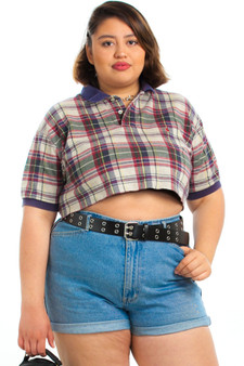 Vintage 90's Ralph Lauren Polo Plaid Raw Crop Top
