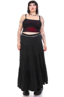 Vintage 90's Classic Black Tiered Ruffle Maxi Skirt
