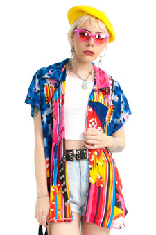 Vintage 90's Abstract Art Star Button-Up