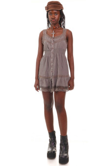 Vintage Y2K Asphalt Lace Trim Button Up Dress