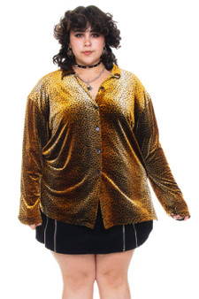 Vintage 90's Velvet Leopard Long-Sleeve Button Up