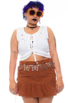 Vintage 90's White Knitted Lace Up Tank Top