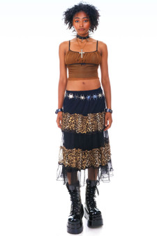Vintage Y2K Leopard Print Tiered Midi Skirt