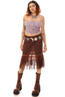 Vintage 60's Dark Brown Lace Trim Midi Slip Skirt