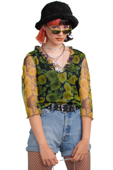 Vintage 90's Acid Rose Mesh Ruffle Top