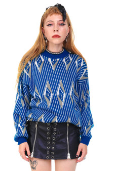 Vintage 70's Blue Zig-Zag Pattern Sweater