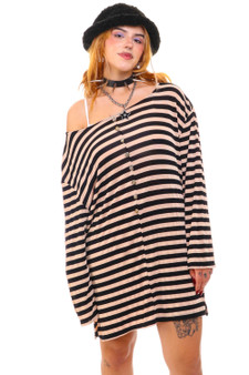 Vintage 90's Cream & Black Striped Mini Dress