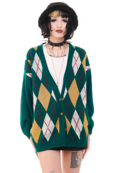 Vintage 90's Forrest Green Argyle Cardigan