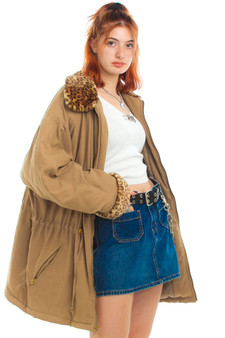 Vintage 90's Cheetah Trim Quilted Anorak